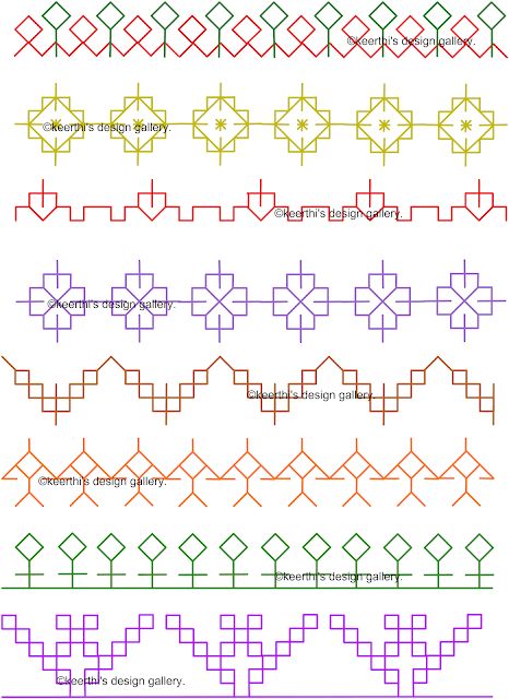 Blackwork Borders And Corners, Kasuti Embroidery Borders, Kasuti Embroidery, Motifs Blackwork, Blackwork Designs, Simple Borders, Blackwork Patterns, Embroidery Motifs, Blackwork