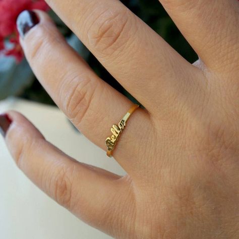 Dainty Name Ring-Personalized Ring-Gold Ring-Gold Name | Etsy Wedding Ring With Name, Unique Ruby Rings, Stackable Name Rings, Moissanite Engagement Ring White Gold, Vintage Gold Engagement Rings, Name Ring, Cary Nc, Name Rings, Ruby Engagement Ring