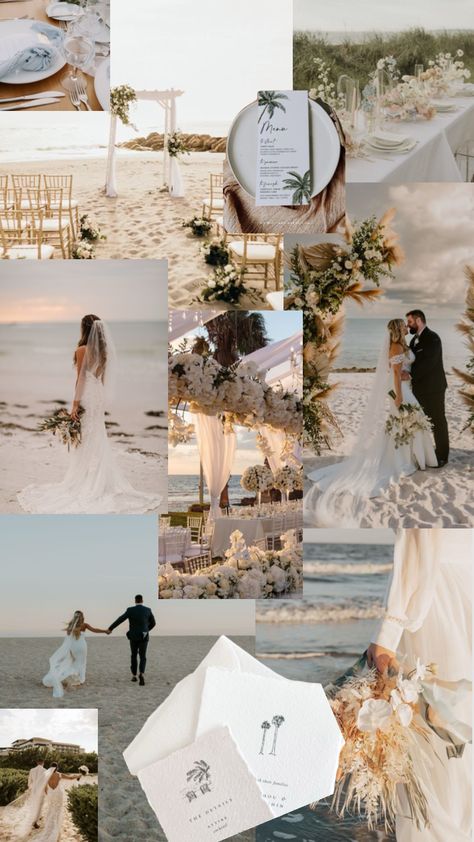 Neutral beach wedding mood board featuring soft sands, palm trees, and serene ocean views perfect for a coastal celebration Neutral Beach Wedding, Venue Inspiration, Beach Wedding Inspiration, Wedding Venues Beach, Beauty Of Simplicity, Wedding Venue Inspiration, Waterfront Wedding, Coastal Wedding, Dreams Into Reality