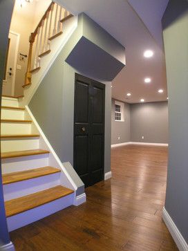 Basment: Love the hardwood floors and the staircase very nice. Finished Basement Split Level, Raised Ranch Basement Bedroom, Raised Ranch Basement Ideas Layout, Raised Ranch Basement Remodel, Raised Ranch Basement Ideas, Split Level Basement Remodel, Split Level Basement, Blue Basement, Split Foyer Remodel