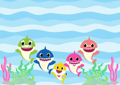 Baby Shark Background Invitation, Baby Shark Background, Baby Shark Name, Shark Background, Under The Sea Background, Superman Characters, Shark Birthday Invitations, Disney Frames, Twin First Birthday