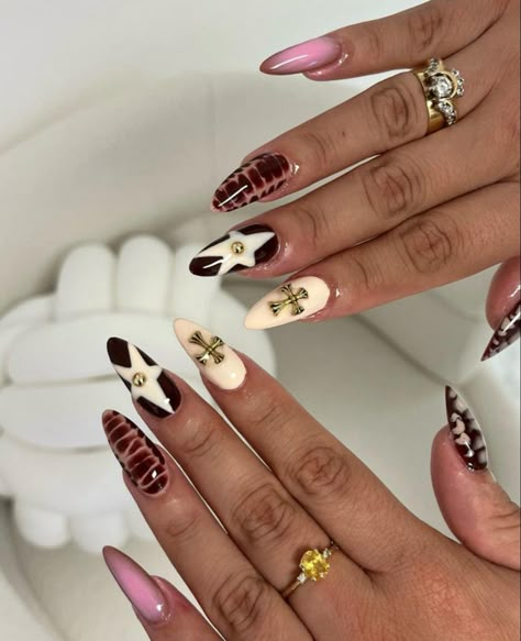 Mixed Nail Designs, Stargirl Nails, Mix Match Nails, Almond Acrylic Nails Designs, Nail Design Glitter, Girls Nail Designs, Hippie Nails, Crazy Nails, Almond Acrylic Nails