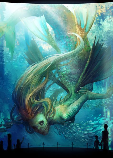 Kyoung Hwan Kim Mermaid Aquarium, Mythical Sea Creatures, Humanoid Creatures, Fantasy Beasts, Mermaids And Mermen, Image Painting, Sea Monsters, Mermaid Art, A Mermaid