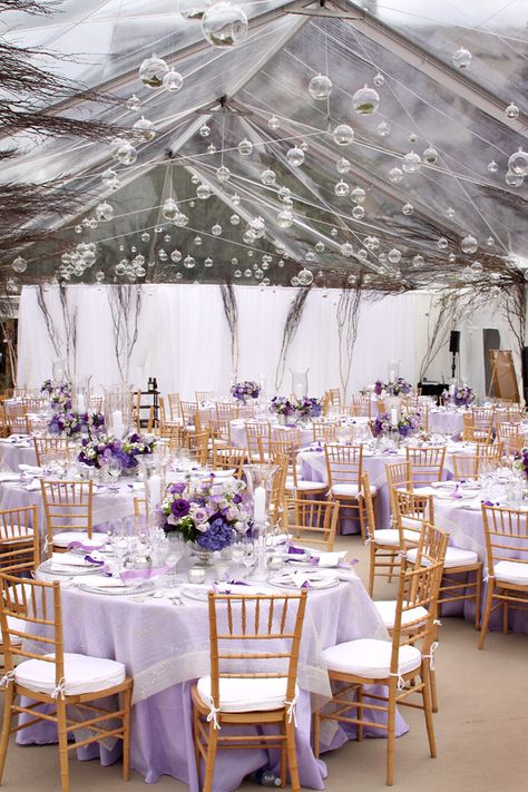 Purple Wedding Ideas Decoration, Colored Wedding Tablecloths, Purple And Greenery Wedding Centerpieces, Lavender Fairy Wedding, Rustic Romantic Wedding Dress, Romantic Purple Wedding Theme, Light Purple Themed Wedding, Lilac Aesthetic Wedding, Lavender And Dark Blue Wedding