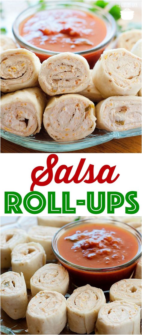 Tortilla Cheese Salsa Roll Ups recipe from The Country Cook #appetizers #vegetarian #snacks #ideas #recipes #easy #salsa Salsa Roll Ups, Pinwheel Appetizers, Smart Points Recipes, Roll Ups Recipes, Pinwheel Recipes, Country Cook, Points Recipes, Oat Cakes, The Country Cook