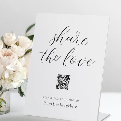 Love Qr Code, Wedding Pedestal, Romantic Calligraphy, Wedding Hashtag Sign, Qr Code Sign, Qr Code Wedding, Hashtag Sign, Modern Wedding Ideas, Elegant Modern Wedding