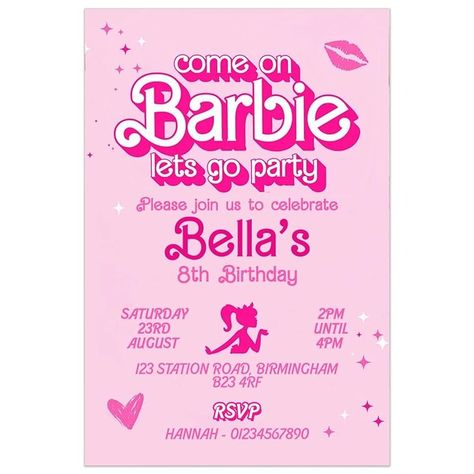 Personalised Barbie Birthday Party Invitations, Pink Barbie Invites, Any Age | PACK OF 10 WITH ENVELOPES : Amazon.co.uk: Handmade Products Barbie Birthday Invitations Free, Barbie Invitation Card, Barbie Invites, Barbie Birthday Party Invitations, Party Invitations Pink, Barbie Invitation, Barbie Birthday Invitations, Barbie Invitations, Invitations Pink