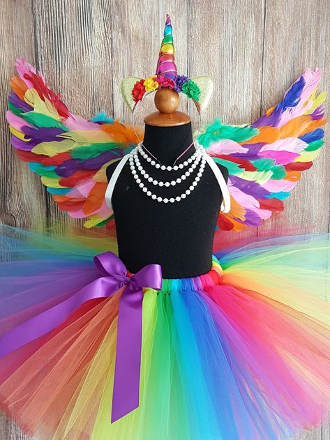 Pegasus Costume, Rainbow Unicorn Costume, Rainbow Halloween Costume, Pegasus Wings, Costume Rainbow, Rainbow Wedding Dress, Rainbow Wings, Rainbow Feather, Costume For Girls