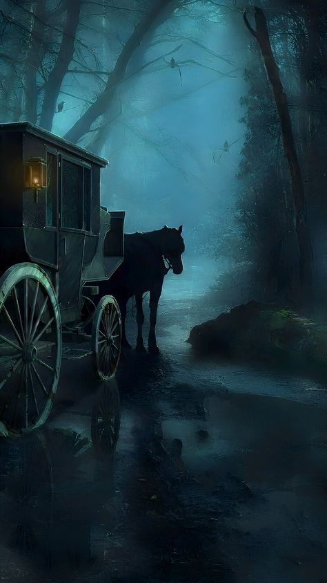 Dark Victorian Aesthetic, Victorian Carriage, Haunted House Pictures, Carriage Horse, Dark Victorian, Dark Fairytale, Creepy Christmas, Victorian Aesthetic, Gothic Fantasy Art