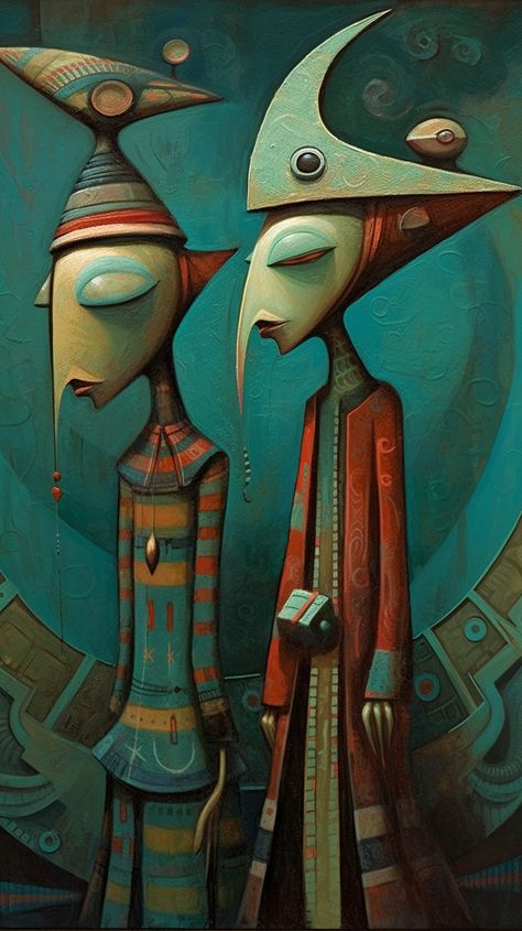 Two People Standing, Art Bizarre, Whimsical Wall Art, Abstract Face Art, Art Gallery Wallpaper, Pop Art Wallpaper, Unusual Art, Modern Art Paintings, Scary Art