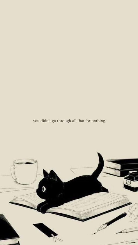 Cute Cat Drawing Wallpaper Aesthetic, Cat Studying Wallpaper, Laptop Wallpaper Unique, Cat Wallpaper With Quotes, Minimal Cat Wallpaper, Aesthetic Anime Quotes Wallpaper, Wallpaper Backgrounds Minimal, Cat Aesthetic Quotes, Cat Background Aesthetic