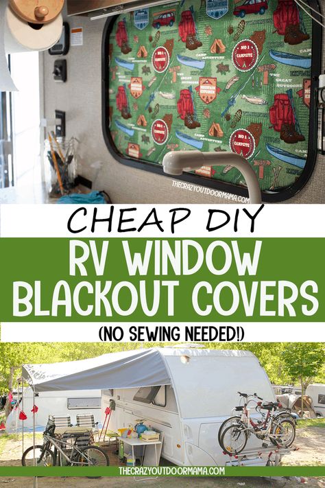 How to DIY RV BlackOut Window Covers for Your RV or Camper (NO SEWING Involved!) – The Crazy Outdoor Mama Camper Blinds, Window Coverings Blackout, Camper Windows, Camper Vintage, Camping Snacks, Camping Must Haves, Camper Hacks, Rv Camping Tips, Travel Trailer Camping