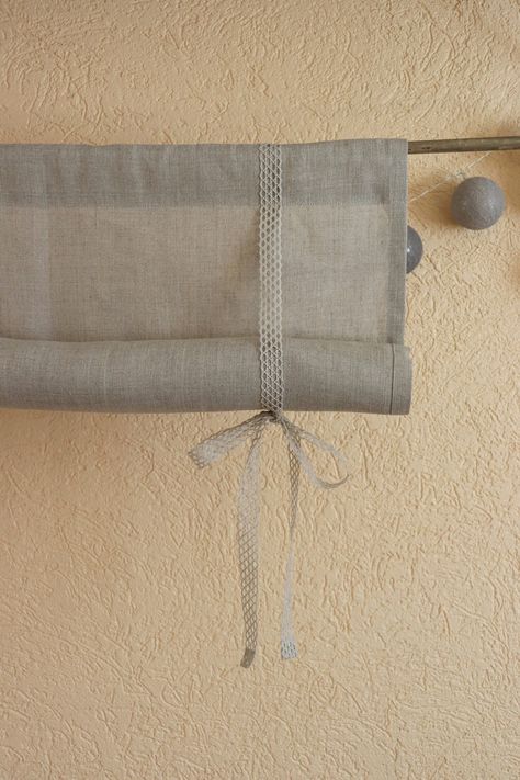 Linen Blind, Diy Window Shades, Front Door Curtains, Vintage Style Living Room, Roll Up Curtains, Modern Cottage Style, Tie Up Curtains, Tie Up Shades, Bathroom Window Curtains