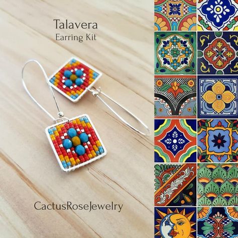 Native Beading Patterns, Stitch Diy, Talavera Tile, Earring Kit, Southwestern Boho, Beading Jewelery, Brick Stitch Earrings, Ladder Stitch, Seed Bead Patterns