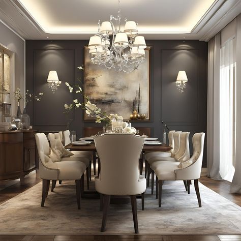 Luxury dining room ✨️ Dining Room Elegant Luxury, Neoclassical Interior Dining Room, French Modern Dining Room, Decorating Dining Room Walls, Elegant Dining Room Modern, Modern Dining Room Ideas Luxury, 2024 Dining Room Trends, Magical Minecraft, Formal Dining Room Ideas