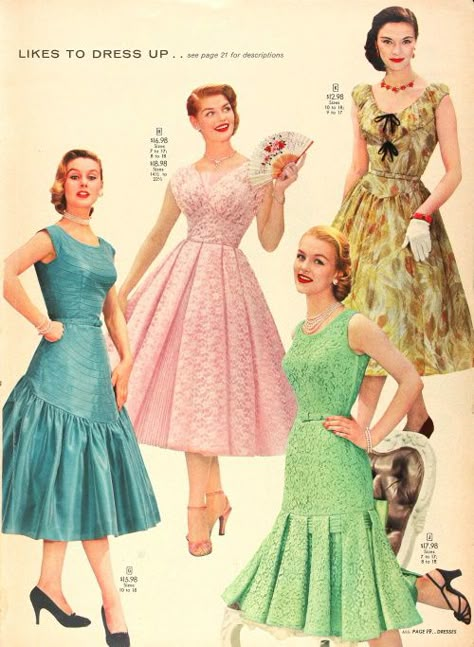 1956 Fashion Women, 1950s Formal Fashion, 1950s Womens Fashion, Late 1950s Fashion, Vintage 50s Fashion, Teen Party Dresses, 1954 Fashion, 1955 Fashion, Fifties Outfits