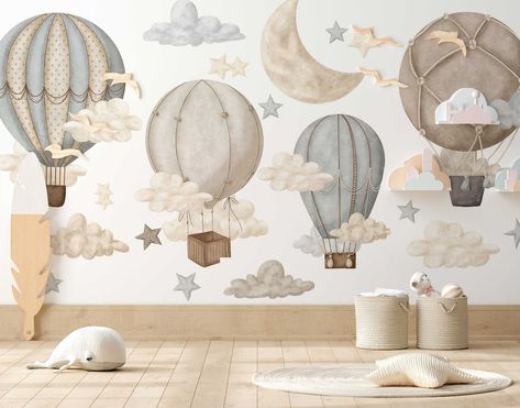 Boho Sisustus, Hot Air Balloon Nursery, Star Wall Decals, Floral Wall Decals, Children Room Boy, Cloud Stickers, Nursery Wall Stickers, Nursery Baby Room, Removable Wall Decals