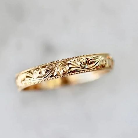 Gem Breakfast, Plain Gold Ring, Plain Ring, Wedding Band Engraving, Engraved Wedding, Textured Ring, Rose Gold Band, Matching Band, Hand Engraving