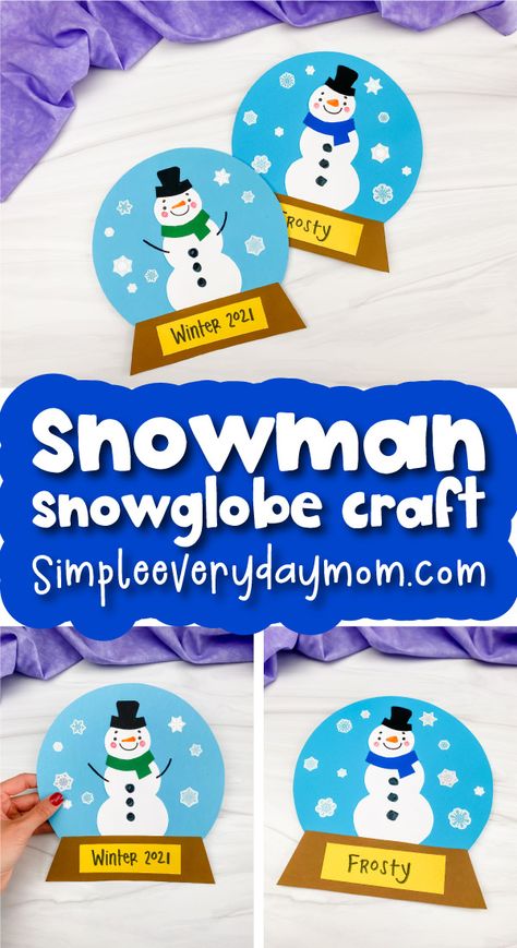 Invite your kids to make a snowman of their very own with this easy snowman snowglobe craft. They'll love creating a big paper snow globe and it's perfect for practicing scissor skills! Get all the details on the blog, along with a free template that you can print out at home or in the classroom. It's great for preschool, kindergarten, and elementary aged children. Snowman Art For Kindergarten, Snowman Crafts For Kindergarten, Snowman Craft Kindergarten, Paper Snow Globe Craft, Snowman Craft For Kindergarten, Easy Snowglobe Craft For Kids, Preschool Snowman Craft, Snow Man Craft For Kids, Snowman Art For Kids