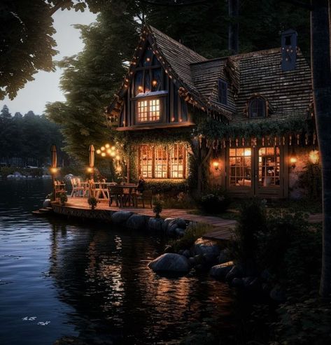 Cottage Forest Aesthetic, Victorian Lake House, Witches Cottage In The Woods, Witch Cottage Exterior, Witch House Exterior, Cozy Forest House, Twilight Cottage, Wizard House, Cozy Forest