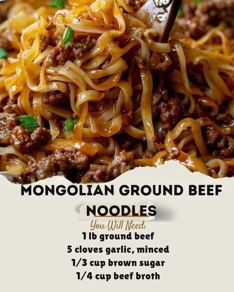 Mongolian Ground Beef Recipe, Crockpot Mongolian Beef, Beef And Noodles Crockpot, Family Cooking Recipes, Mongolian Ground Beef Noodles, Ground Beef Noodles, Mongolian Ground Beef, Cast Iron Skillet Recipes Dinner, Beef Skillet