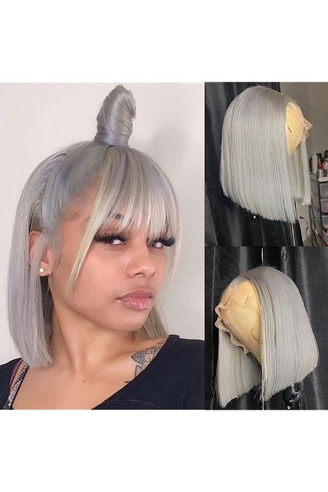 Asteria Colored Short Bob Wigs Human Hair Wig with Pre Plucked Baby Hair Silver Color 13x4 Lace Frontal Bob Wig Grey Wigs for Women Glueless Straight Bob Wig 150% Density 10 Inch Frontal Bob Wig, Frontal Bob, Grey Wigs, Lace Frontal Bob, Straight Bob Wig, Hair Silver, Grey Wig, Straight Bob, Wigs Human Hair