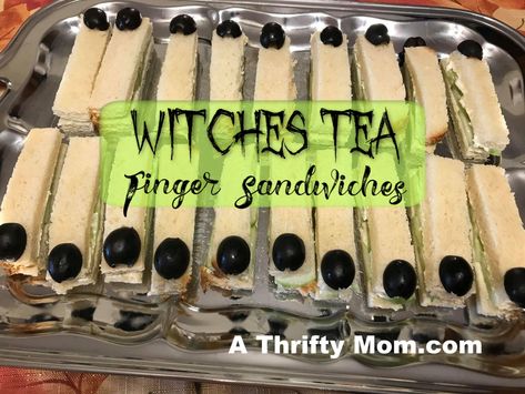 Tea Finger Sandwiches, Halloween Bunco, Witches Tea, Cucumber Tea Sandwiches, Witches Halloween Party, Halloween Tea Party, Halloween Craft Projects, Witch Party, Chocolate Pancakes