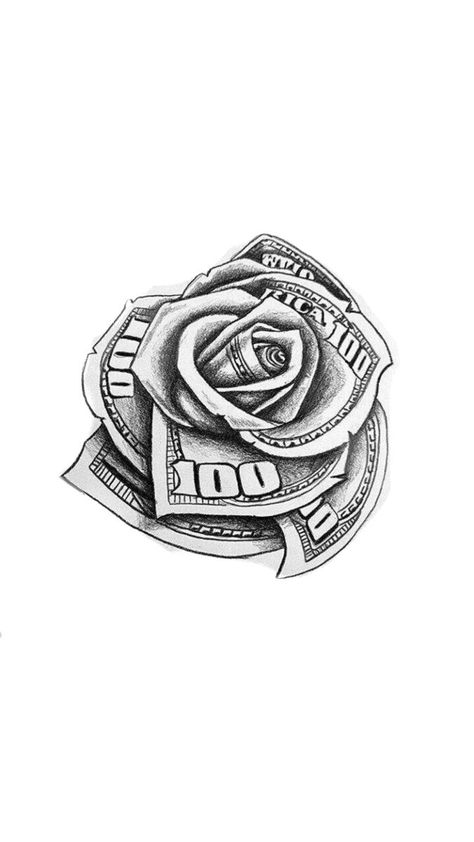 Rose Made Out Of Money Tattoo, Money Tattoos Women, Rose Money Tattoo, Money Rose Tattoo Stencil, 100 Dollar Bill Tattoo Designs, Money Tattoo Ideas, Time Is Money Tattoo, Money Tattoo Designs, Dollar Sign Tattoo