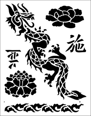 Chinatown stencil from The Stencil Library BUDGET STENCILS range. Buy stencils online. Stencil code TP14. Stencil Designs Creative, Plant Stencil, Dragon Stencil, Shapes Stencil, Japanese Stencil, Free Stencils Printables Templates, American Quilts Patterns, Animal Stencil Art, Stencils Printables Templates