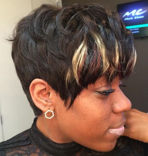 Choppy Pixie Weave Hairstyle Weave With Color, Pixie Weave, Short Quick Weave Styles, 27 Piece Quick Weave, Short Quick Weave Hairstyles, 27 Piece Hairstyles, Short Quick Weave, Quick Weave Styles, Choppy Pixie