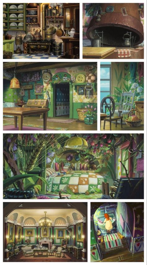 Arrietty House Interior, Miyazaki Interior, Ghibli Style House, Ghibli Aesthetic Living Room, Studio Ghibli Interior Design, Ghibli Environment Concept Art, Studio Ghibli Interior Scenes, Arriety's Room, Studio Ghibli Bedrooms