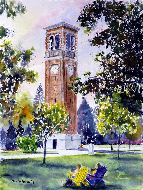 Campanile at University of Northern Iowa by Mick McFerren Iowa State University Aesthetic, Linen Board, University Of Northern Iowa, Western University, Iowa State University, Iowa State, 2024 Vision, Watercolor Artwork, Colleges And Universities