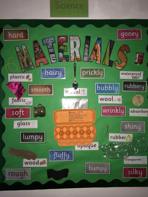 Year 1 Materials Science Activities, Science Materials Display, Materials Display Ks1, Year 2 Science Display, Senses Display, Teaching Materials Science, Science Materials, Science Display, Science Inquiry