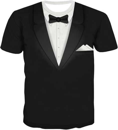 Amazon.com: KYKU Black Tuxedo T Shirt for Men Bowtie Tshirt Suit Tie Tshirt Tux Tshirts : Clothing, Shoes & Jewelry Tuxedo T Shirt, Black And White Tuxedo, Men Casual Summer, Tuxedo Shirt, Men Suit, Secret Agent, Tuxedo Shirts, Black Tuxedo, Suit Shirts