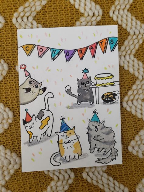 Birthday Card Cat Diy, B Day Card Ideas, Cute Birthday Drawings, Cute Cards Diy, Cute Happy Birthday Drawings, Birthday Drawings, Happy Birthday Postcard, Happy Birthday Drawings, Happy Birthday Cards Diy