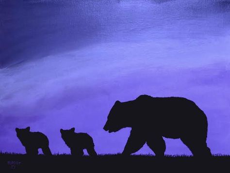 Bear Acrylic Painting Easy, Bear Canvas Painting Easy, Black Bear Painting Acrylic Easy, Moose Acrylic Painting Easy, Bear Silhouette Art, Silohette Artwork Easy, Bear Paintings Easy, Easy Bear Painting, Bear Painting Ideas