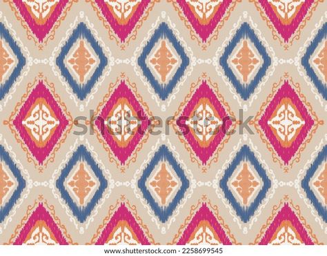 Ethnic Pattern Oriental Ikat Blue Pink Stock Illustration 2258699545 | Shutterstock Ikat Floral Pattern, Unstitched Traditional Ikat Print Sets, Ikat Geometric Pattern, Traditional Unstitched Ikat Print Sets, Ikat Seamless Pattern, Ikat Pattern, Ethnic Patterns, Fabric Patterns, Stock Illustration