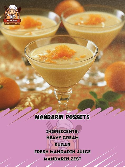 🍊 Refreshingly simple and creamy! Try these Mandarin Possets for a zesty, sweet treat that’s super easy to make! 🍊🍮 #MandarinDelight #EasyDesserts Mandarin Possets Ingredients: Heavy cream (2 cups) Sugar (3/4 cup) Fresh mandarin juice (1/2 cup) Mandarin zest (1 tsp) Instructions: In a saucepan, bring cream and sugar to a boil, then simmer for 3 minutes. Remove from heat, stir in mandarin juice and zest. Pour into serving glasses and chill for at least 2 hours before serving. 🍊 This creamy... Mandarin Juice, Serving Glasses, Daily Recipes, Cream And Sugar, Daily Meals, Sweet Treat, Heavy Cream, 2 Cups, Easy Desserts