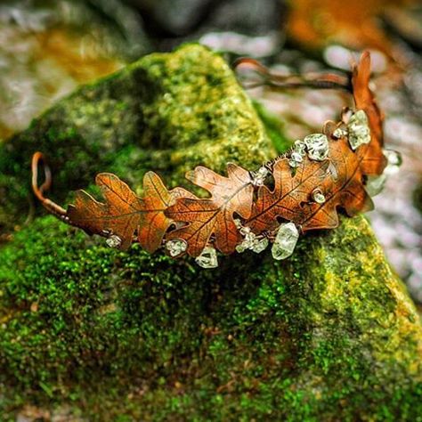 Fairy Oak, Nature Crown, Fae Aesthetic, Faery Queen, Crown Aesthetic, Leaf Crown, Fairytale Fashion, Oak Leaves, Glitter Eyes