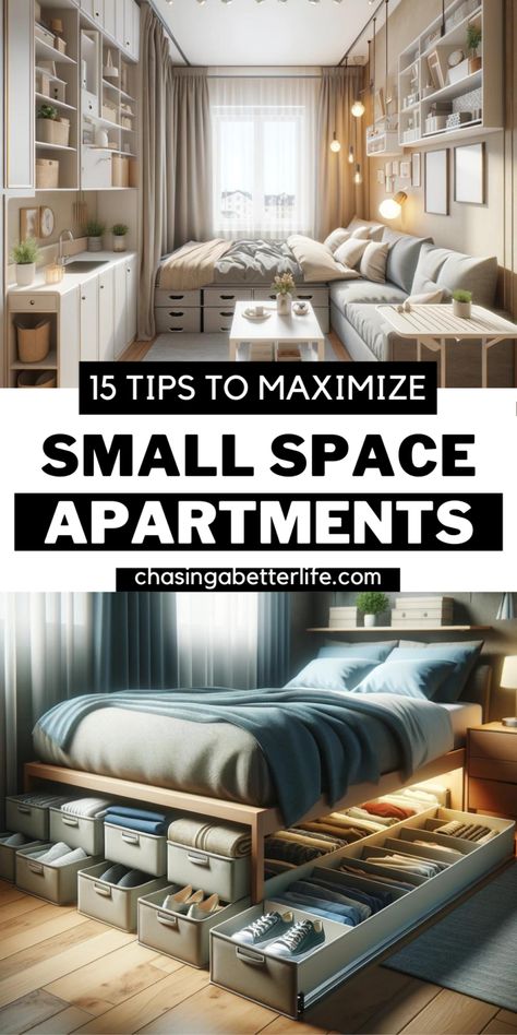 Maximize Your Tiny Apartment: 15 Genius Space-Saving Hacks Revealed 10 Hacks For Small Apartments, Apartment Storage Solutions, Space Efficient Furniture, Old House Decorating, Small Apartment Layout, Tiny House Hacks, Small Apartment Decorating Living Room, Small Space Hacks, Tiny Studio Apartments