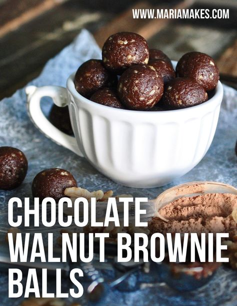 Chocolate Walnut Brownie Balls — Maria Makes | Wholesome, Simple Recipes for Every Day Walnut Brownie, Chocolate Walnut Brownies, Brownie Balls, Cacao Recipes, Walnut Brownies, Bites Recipes, Energy Ball Recipe, Making Pottery, Fudgy Brownie