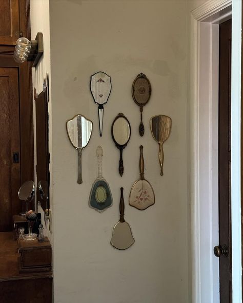 a very cozy april 🧸 Collage Mirror, 1920s Apartment, Mirror Upcycle, Victorian Style Kitchen, 1920 Home, Mirrors Vintage, Mirror Collage, Hand Mirrors, Apartment Makeover