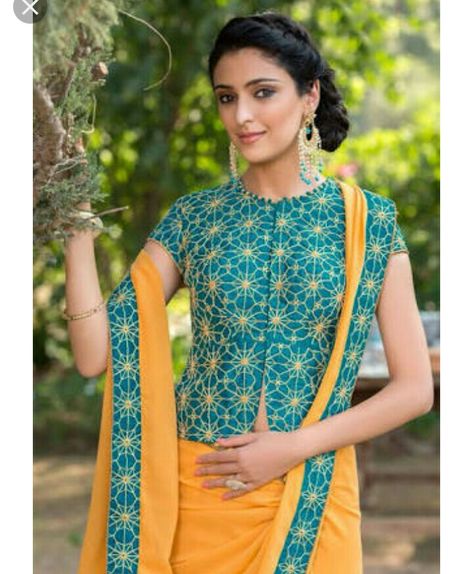 Full Length Blouse, Sari Blouse Styles, Brocade Blouse Designs, Long Blouse Designs, Saree Jackets, Saree Wearing Styles, Cotton Blouse Design, Blouse Designs Catalogue, New Saree Blouse Designs