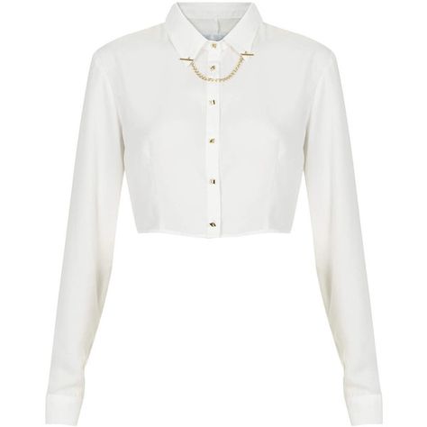 TOPSHOP **Space Boy Crop Shirt by Jovonna (570 ARS) ❤ liked on Polyvore featuring tops, crop tops, shirts, topshop, crop, white, crop top, white shirt, chain shirt e topshop shirt Classic Button-up Cropped Shirt, Cropped White Collared Shirt, White Button-up Cropped Shirt For Day Out, Cheap White Button-up Cropped Shirt, Elegant White Button-up Cropped Shirt, Cropped White Shirt, Chain Shirt, Crop Tops Shirts, Collared Shirts