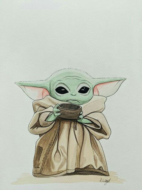 Baby Yoda Painting, Yoda Painting, Yoda Drawing, Yoda Art, Yoda Wallpaper, Star Wars Drawings, Disney Drawings, Star Wars Art, Art Drawings Simple