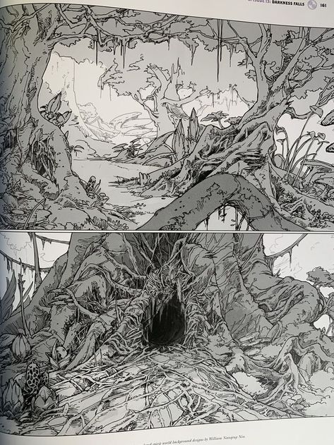 Forest Drawing, Comic Book Layout, Perspective Drawing Architecture, The Legend Of Korra, Jungle Art, Read Comics Online, Scenery Background, Landscape Concept, Background Drawing