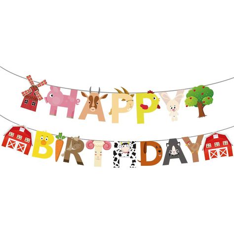 Farm Animals Theme, Birthday Garland, Hanging Flag, Birthday Bunting, Paper Banners, Farm Party, Party Scene, Bunting Garland, Birthday Party Banner