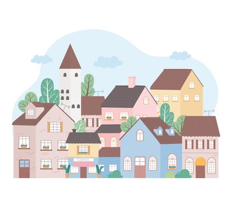 Free Vector | Free vector hand drawn flat winter village illustration Neighborhood Architecture, Village Vector, Houses Neighborhood, Village Illustration, Trees Illustration, Winter Village, Tree Illustration, Residential House, Vector Hand