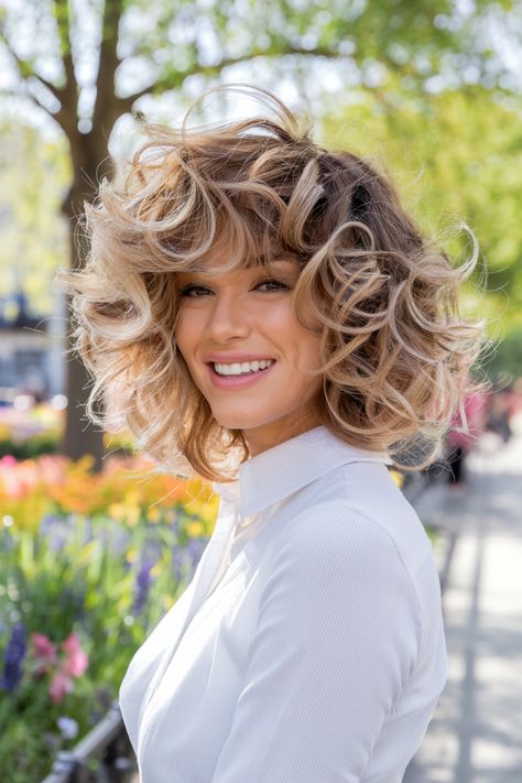 Embrace the beauty of Medium length Curly Hairstyles that radiate effortless charm! This layered shag style, with cute curtain bangs framing your face, perfectly balances volume and definition. Whether you're heading to school or a summer outing, this hairstyle offers a quick and easy way to showcase your natural curls while keeping things stylish. #CurlyHairstyles #Curls #SummerHair Cute Curtain Bangs, Medium Length Curly Hairstyles, Layered Shag, Medium Length Curly Hair, Cute Curtains, Curtain Bangs, Curly Hairstyles, Natural Curls, Summer Hairstyles