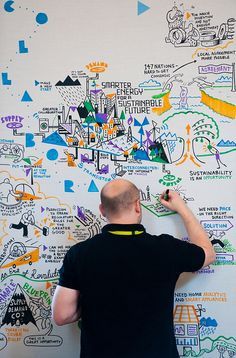 Scriberia drawing the day by The IBM Summit at Start, via Flickr < I <3 the C....O...L...L...A...B...O...R...A...T...I...O...N.... Graphic Recording Illustration, Future Thinking, Graphic Facilitation, Visual Note Taking, خريطة ذهنية, Graphic Recording, Animation Ideas, Journey Mapping, Visual Thinking